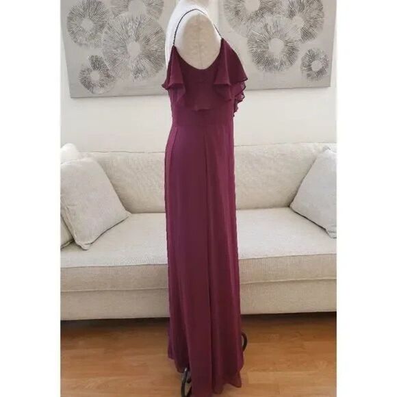 🌹 LEVKOFF 🌹 Flutter Sleeve Chiffon Gown - [Size 12 in Wine] - Picture 5 of 12